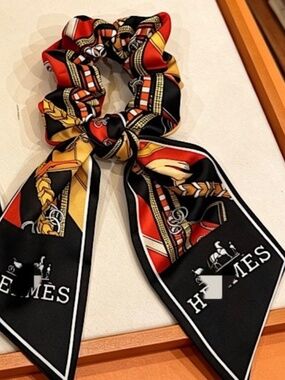 Hand Crafted Black Luxury Printed Scrunchie NEW